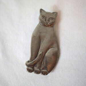 Vintage Signed Seagull Pewter Canada Pewter Kitty Cat Pin Brooch 2 1/4 Inches